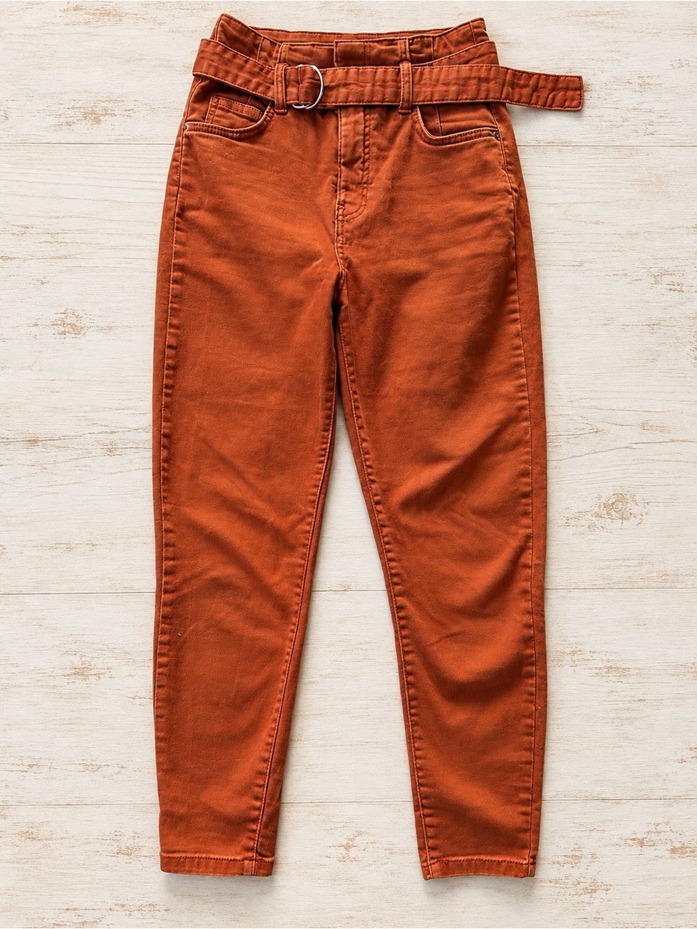 Bershka Rust Orange High Rise Belted Skinny Pants Size 4